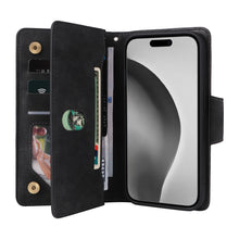 Lade das Bild in den Galerie-Viewer, Casekis Studded Zip Leather Wallet Wristlet Phone Case Black