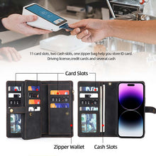 Lade das Bild in den Galerie-Viewer, Casekis Zipper 11 Card Slots Wallet Phone Case Black