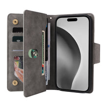 Load image into Gallery viewer, Casekis Studded Zip Leather Wallet Wristlet Phone Case Gray