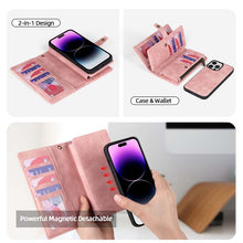 Lade das Bild in den Galerie-Viewer, Casekis Zipper 11 Card Slots Wallet Phone Case Pink