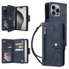 Load image into Gallery viewer, Casekis Studded Zip Leather Wallet Wristlet Phone Case Blue