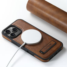Lade das Bild in den Galerie-Viewer, Casekis MagSafe Leather Stand Phone Case Brown