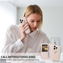 Lade das Bild in den Galerie-Viewer, Casekis Cardholder Case with Wrist Strap,Compatible with MagSafe,Zipper Pocket,Beige