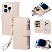 Lade das Bild in den Galerie-Viewer, Casekis Cardholder Case with Wrist Strap,Compatible with MagSafe,Zipper Pocket,Beige