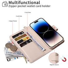 Lade das Bild in den Galerie-Viewer, Casekis Cardholder Case with Wrist Strap,Compatible with MagSafe,Zipper Pocket,Beige