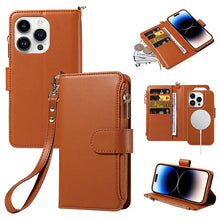 Load image into Gallery viewer, Casekis Cardholder Case with Wrist Strap,Compatible with MagSafe,Zipper Pocket,Brown