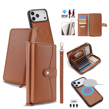 Lade das Bild in den Galerie-Viewer, CASEKIS 2-in-1 Magnetic Detachable Wallet Case with RFID Blocking, 16 Card Slots & Zipper Pocket Brown