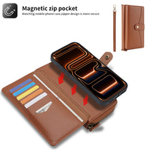 Lade das Bild in den Galerie-Viewer, CASEKIS 2-in-1 Magnetic Detachable Wallet Case with RFID Blocking, 16 Card Slots & Zipper Pocket Brown