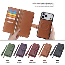 Lade das Bild in den Galerie-Viewer, CASEKIS 2-in-1 Magnetic Detachable Wallet Case with RFID Blocking, 16 Card Slots & Zipper Pocket Brown