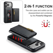 Load image into Gallery viewer, Casekis RFID Magnetic Detachable Leather Wallet Phone Case Black