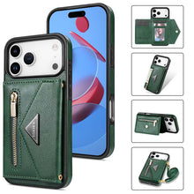 Lade das Bild in den Galerie-Viewer, Casekis Crossbody Strap Leather Magnetic Wallet Phone Case Green