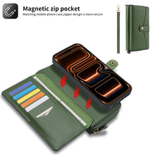 Load image into Gallery viewer, CASEKIS 2-in-1 Magnetic Detachable Wallet Case with RFID Blocking, 16 Card Slots & Zipper Pocket Green