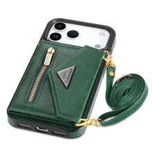 Lade das Bild in den Galerie-Viewer, Casekis Crossbody Strap Leather Magnetic Wallet Phone Case Green