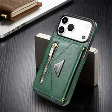 Lade das Bild in den Galerie-Viewer, Casekis Crossbody Strap Leather Magnetic Wallet Phone Case Green