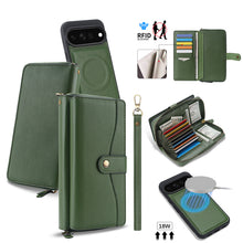 Load image into Gallery viewer, CASEKIS 2-in-1 Magnetic Detachable Wallet Case with RFID Blocking, 16 Card Slots & Zipper Pocket Green