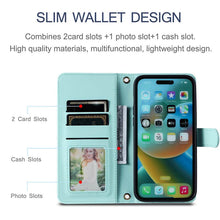 Lade das Bild in den Galerie-Viewer, Casekis 3 Card Leather Crossbody Wallet Phone Case Mint Green