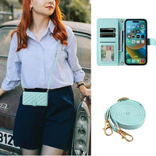 Lade das Bild in den Galerie-Viewer, Casekis 3 Card Leather Crossbody Wallet Phone Case Mint Green