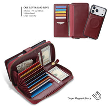Load image into Gallery viewer, CASEKIS 2-in-1 Magnetic Detachable Wallet Case with RFID Blocking, 16 Card Slots & Zipper Pocket Red
