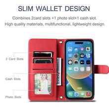 Lade das Bild in den Galerie-Viewer, Casekis 3 Card Leather Crossbody Wallet Phone Case Red