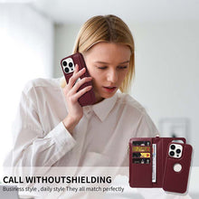 Load image into Gallery viewer, Casekis Cardholder Case with Wrist Strap,Compatible with MagSafe,Zipper Pocket,Red Wine