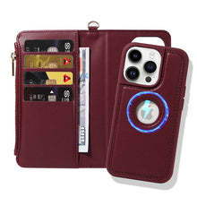 Load image into Gallery viewer, Casekis Cardholder Case with Wrist Strap,Compatible with MagSafe,Zipper Pocket,Red Wine