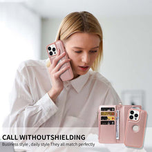 Lade das Bild in den Galerie-Viewer, Casekis Cardholder Case with Wrist Strap,Compatible with MagSafe,Zipper Pocket,Rose Gold