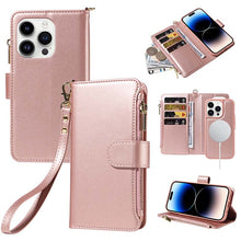 Lade das Bild in den Galerie-Viewer, Casekis Cardholder Case with Wrist Strap,Compatible with MagSafe,Zipper Pocket,Rose Gold
