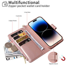 Lade das Bild in den Galerie-Viewer, Casekis Cardholder Case with Wrist Strap,Compatible with MagSafe,Zipper Pocket,Rose Gold