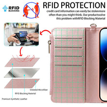 Lade das Bild in den Galerie-Viewer, Casekis Cardholder Case with Wrist Strap,Compatible with MagSafe,Zipper Pocket,Rose Gold