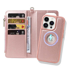 Lade das Bild in den Galerie-Viewer, Casekis Cardholder Case with Wrist Strap,Compatible with MagSafe,Zipper Pocket,Rose Gold