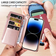 Lade das Bild in den Galerie-Viewer, Casekis Cardholder Case with Wrist Strap,Compatible with MagSafe,Zipper Pocket,Rose Gold