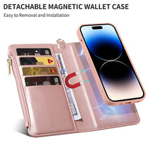 Lade das Bild in den Galerie-Viewer, Casekis Cardholder Case with Wrist Strap,Compatible with MagSafe,Zipper Pocket,Rose Gold