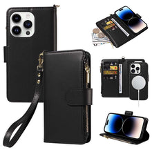 Load image into Gallery viewer, Casekis Cardholder Case with Wrist Strap,Compatible with MagSafe,Zipper Pocket,Black
