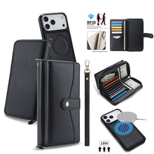 Lade das Bild in den Galerie-Viewer, CASEKIS 2-in-1 Magnetic Detachable Wallet Case with RFID Blocking, 16 Card Slots & Zipper Pocket Black