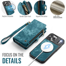 Load image into Gallery viewer, Casekis Wrist Strap Zipper Wallet Phone Case Blue