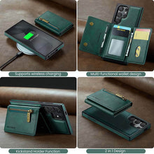 Load image into Gallery viewer, Casekis RFID Magnetic Detachable Leather Wallet Phone Case Green