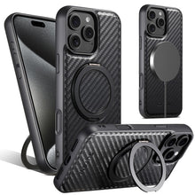 Lade das Bild in den Galerie-Viewer, Casekis Magnetic Charging Rotating Stand Leather Phone Case Fiber Texture