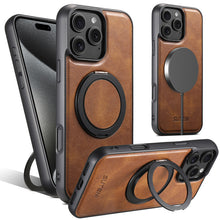 Lade das Bild in den Galerie-Viewer, Casekis Magnetic Charging Rotating Stand Leather Phone Case Brown