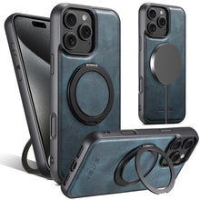 Lade das Bild in den Galerie-Viewer, Casekis Magnetic Charging Rotating Stand Leather Phone Case Blue