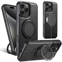 Lade das Bild in den Galerie-Viewer, Casekis Magnetic Charging Rotating Stand Leather Phone Case Black