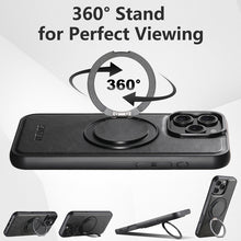 Lade das Bild in den Galerie-Viewer, Casekis Magnetic Charging Rotating Stand Leather Phone Case Black