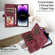Lade das Bild in den Galerie-Viewer, Casekis Zipper RFID Wallet Phone Case Red Wine