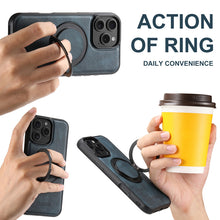 Lade das Bild in den Galerie-Viewer, Casekis Magnetic Charging Rotating Stand Leather Phone Case Blue