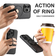 Lade das Bild in den Galerie-Viewer, Casekis Magnetic Charging Rotating Stand Leather Phone Case Black