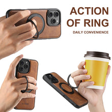 Lade das Bild in den Galerie-Viewer, Casekis Magnetic Charging Rotating Stand Leather Phone Case Brown