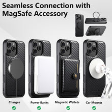 Lade das Bild in den Galerie-Viewer, Casekis Magnetic Charging Rotating Stand Leather Phone Case Fiber Texture