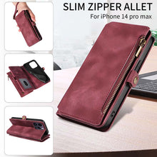 Lade das Bild in den Galerie-Viewer, Casekis Zipper RFID Wallet Phone Case Red Wine
