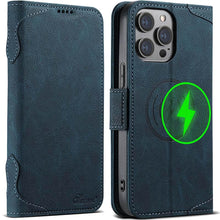 Lade das Bild in den Galerie-Viewer, Casekis Leather Wallet Phone Case compatible with MagSafe Blue