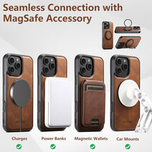 Lade das Bild in den Galerie-Viewer, Casekis Magnetic Charging Rotating Stand Leather Phone Case Brown