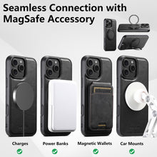 Lade das Bild in den Galerie-Viewer, Casekis Magnetic Charging Rotating Stand Leather Phone Case Black